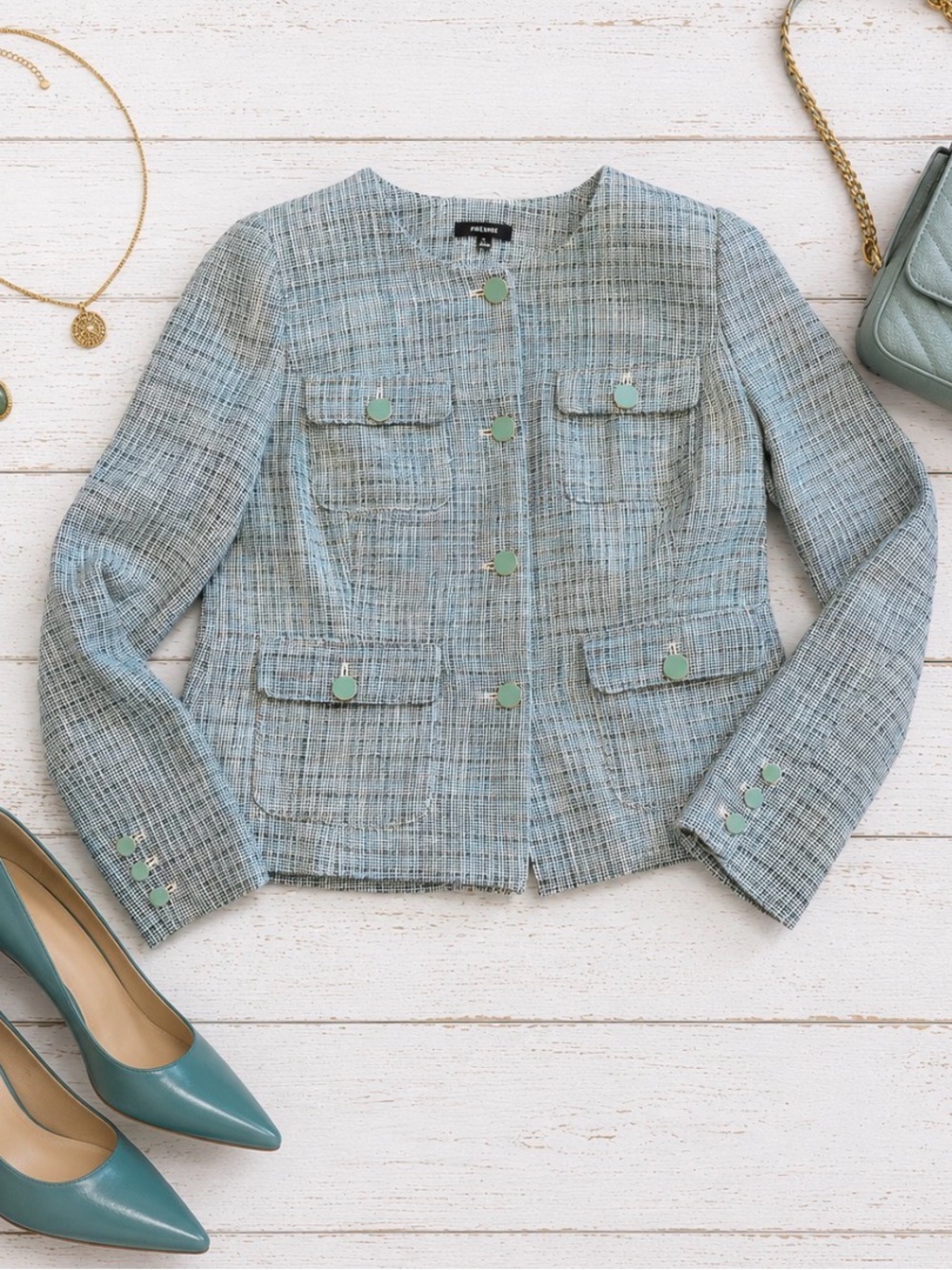Premise Mint-Accented Tweed Jacket